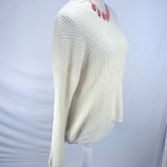 ❄️ Blu Pepper Cable Knit Split Back Crew Neck Long Sleeves Pullover Sweater Sz M - Picture 4 of 10